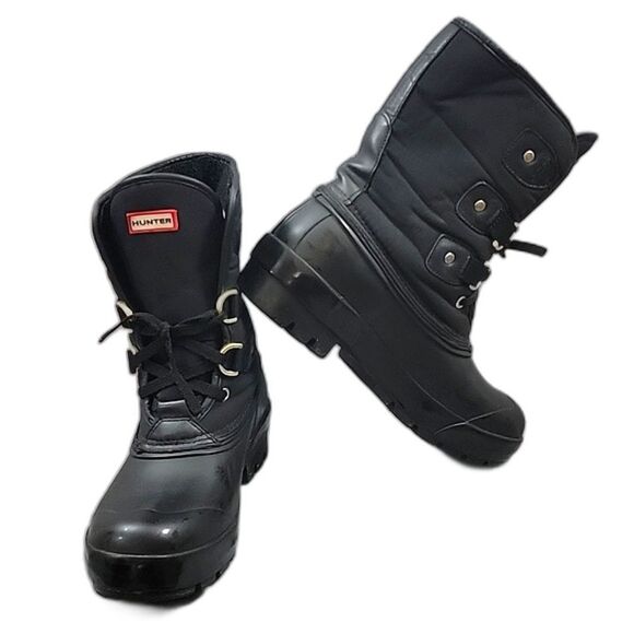 Hunter Cort Black Lace-Up Duck ankle boot -  Women's 9 Men's 8 40 / 41 EU - Picture 1 of 12
